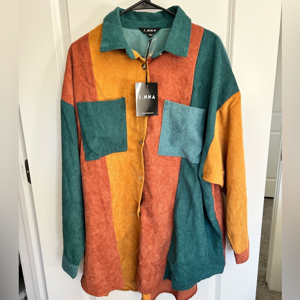 Color blocked button down.